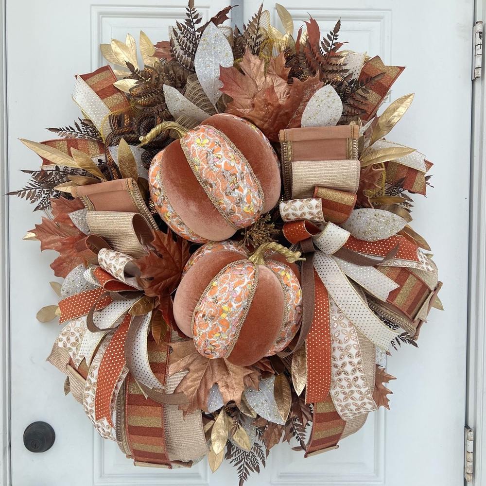 XL Handmade Elegant Fall Autumn Wreath for front door. Aprox 31” wide - Picture 4 of 10